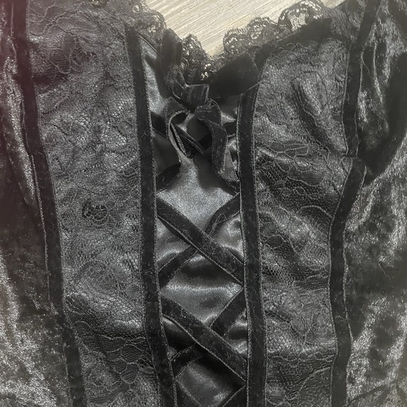 VTG 90s Y2K VICTORIAS SECRET Bodysuit Sz S Black Velvet Lace Ribbon Whimsigoth - Picture 3 of 11
